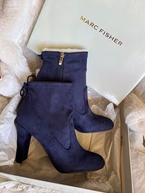 Marc Fisher Navy Suede Heeled Ankle Boots